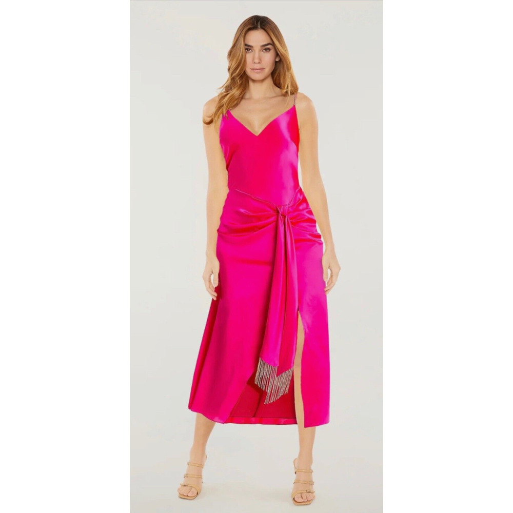 Cinq A Sept Kalena Silk Rhinestone Embellished Holiday Midi Dress Ultra Pink - 2